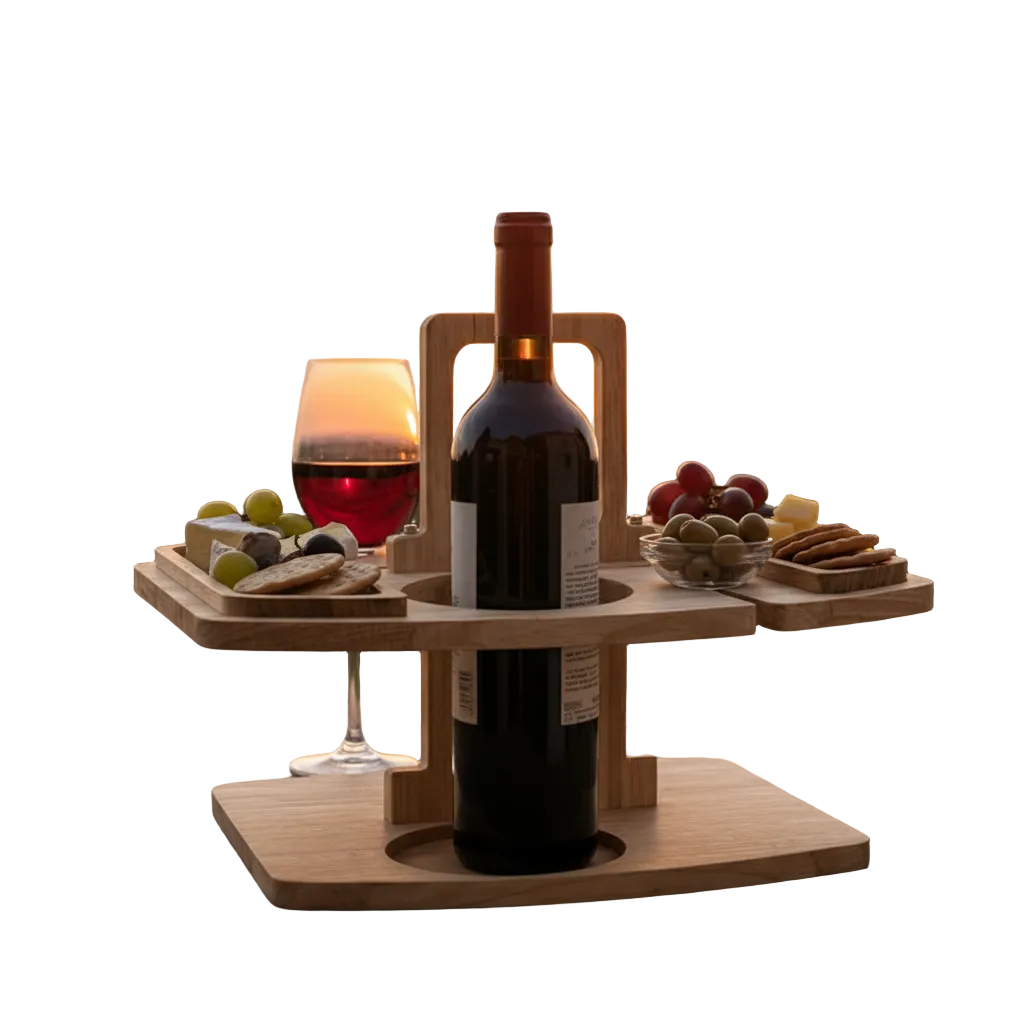 Masă de Picnic Compactă pentru Vin și Gustări, Design Natural din Lemn 0