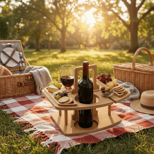 Masă de Picnic Compactă pentru Vin și Gustări, Design Natural din Lemn 2