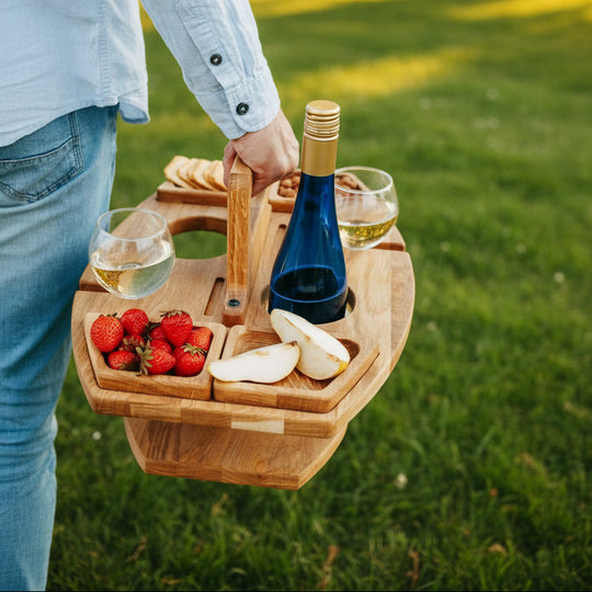 Masă de Picnic Compactă pentru Vin și Gustări, Design Natural din Lemn 3