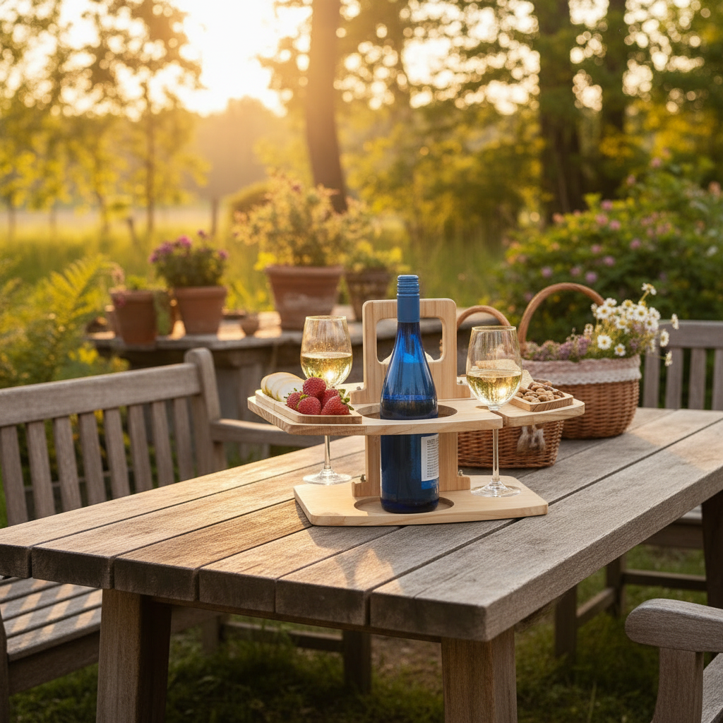 Masă de Picnic Compactă pentru Vin și Gustări, Design Natural din Lemn 4