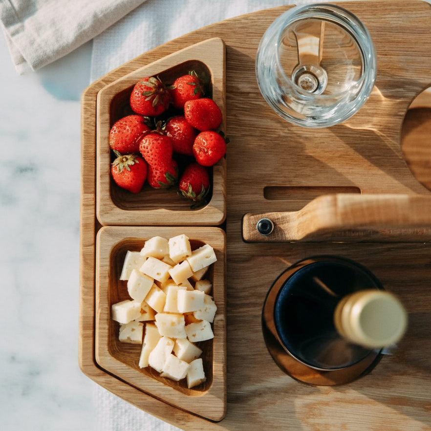 Masă de Picnic Compactă pentru Vin și Gustări, Design Natural din Lemn 5