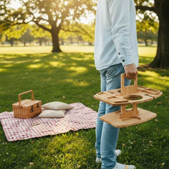 Masă de Picnic Compactă pentru Vin și Gustări, Design Natural din Lemn 6
