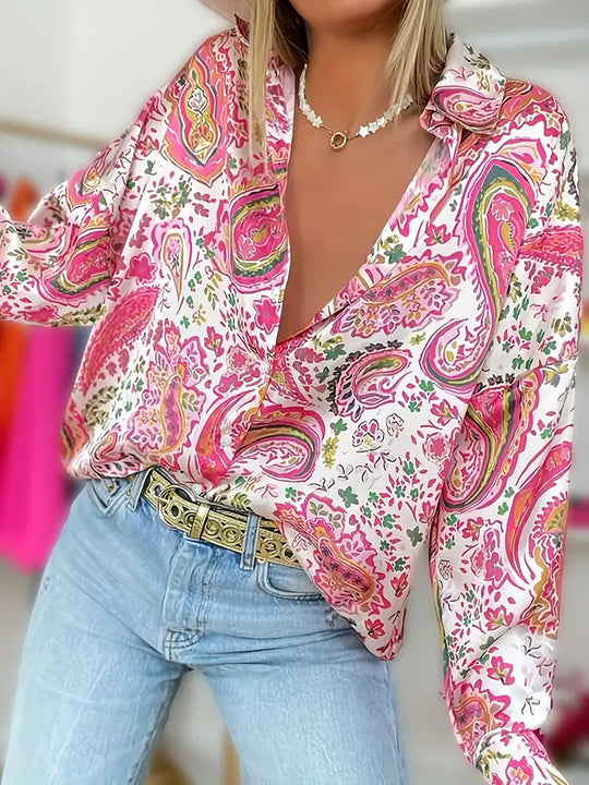 Skjortebluse Dame Langærmet Paisley Print 100% Bomuld-1