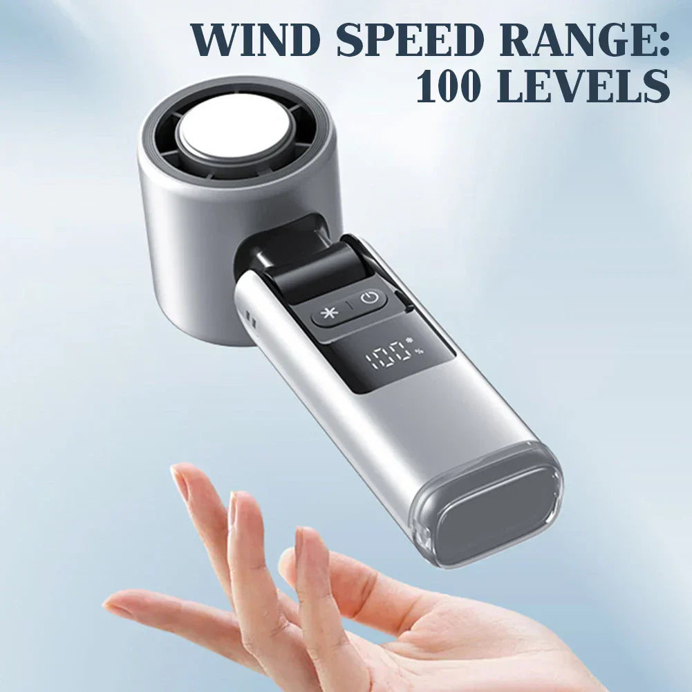 Mini Ventilator Portabil cu Afișaj Digital și 100 de Viteze, Compact și Pliabil 1
