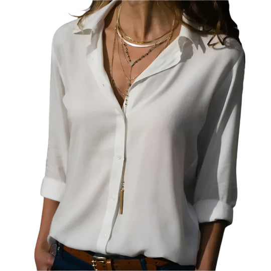 Skjortebluse Dame Elegant Satin Flatterende Pasform-1