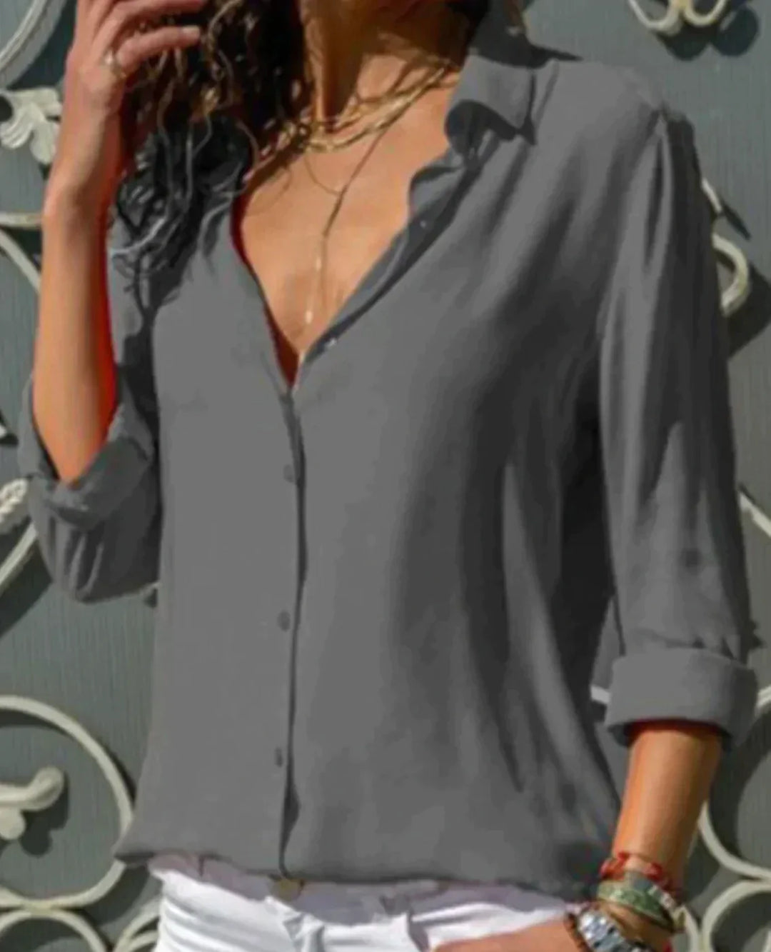 Variant image for Skjortebluse Dame Elegant Satin Flatterende Pasform-36