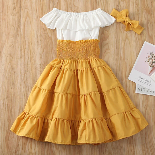 Off Shoulder Crop Top & Fustă Cu Volane Set