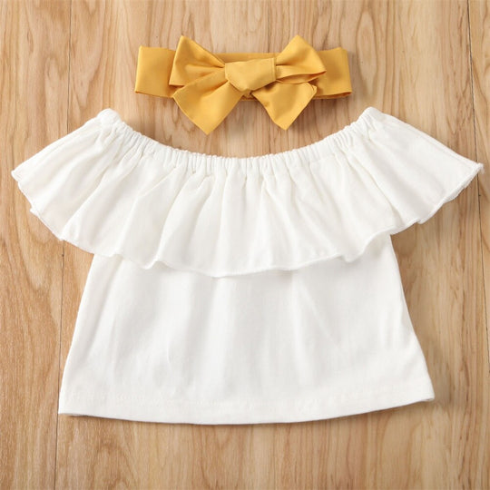 Off Shoulder Crop Top & Fustă Cu Volane Set