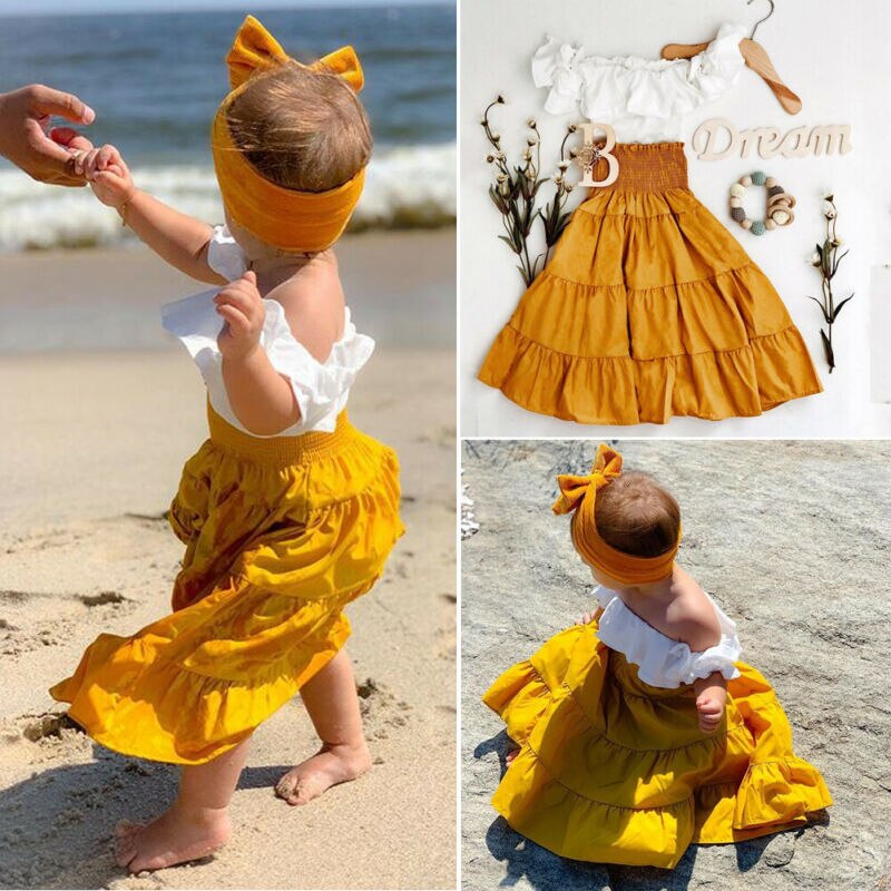 Off Shoulder Crop Top & Fustă Cu Volane Set