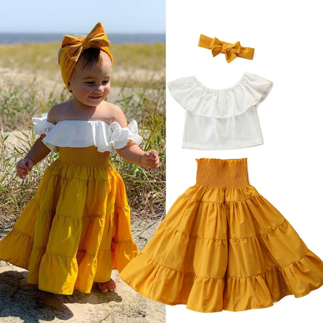 Off Shoulder Crop Top & Fustă Cu Volane Set