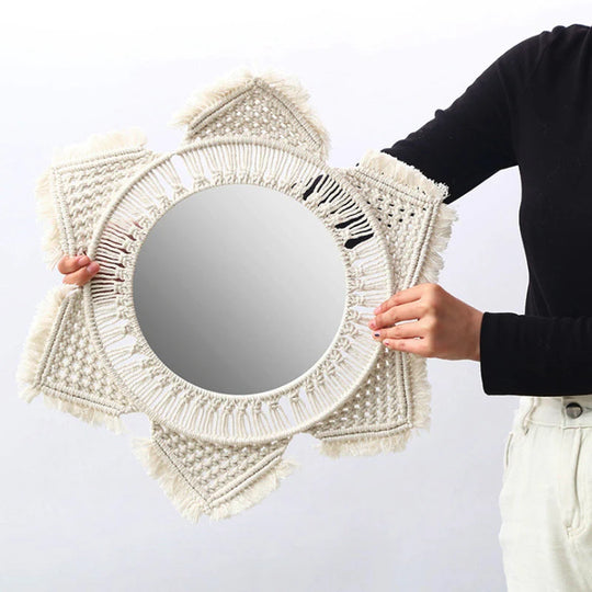 Oglindă de perete decorativă cu design macramé artistic 0