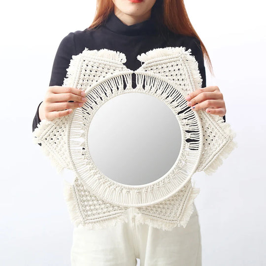 Oglindă de perete decorativă cu design macramé artistic 1