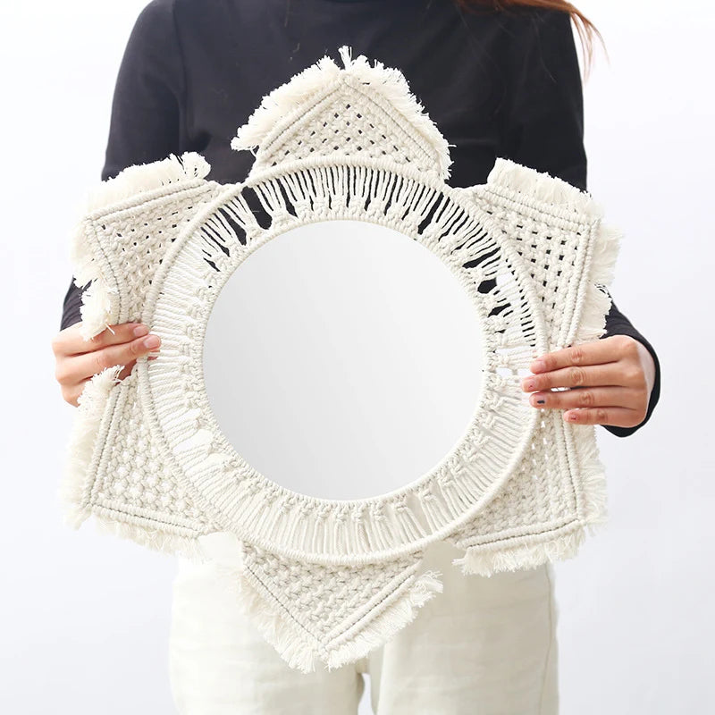 Oglindă de perete decorativă cu design macramé artistic 2