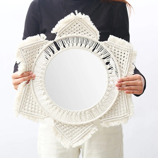 Oglindă de perete decorativă cu design macramé artistic 2
