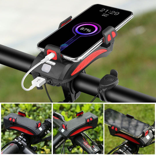 Oplaadbare Fietslamp met Telefoonhouder en Claxon voor Veilig Fietsen 0