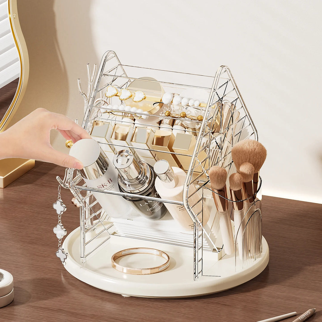 Organizator rotativ pentru cosmetice cu design casă pentru femei 3