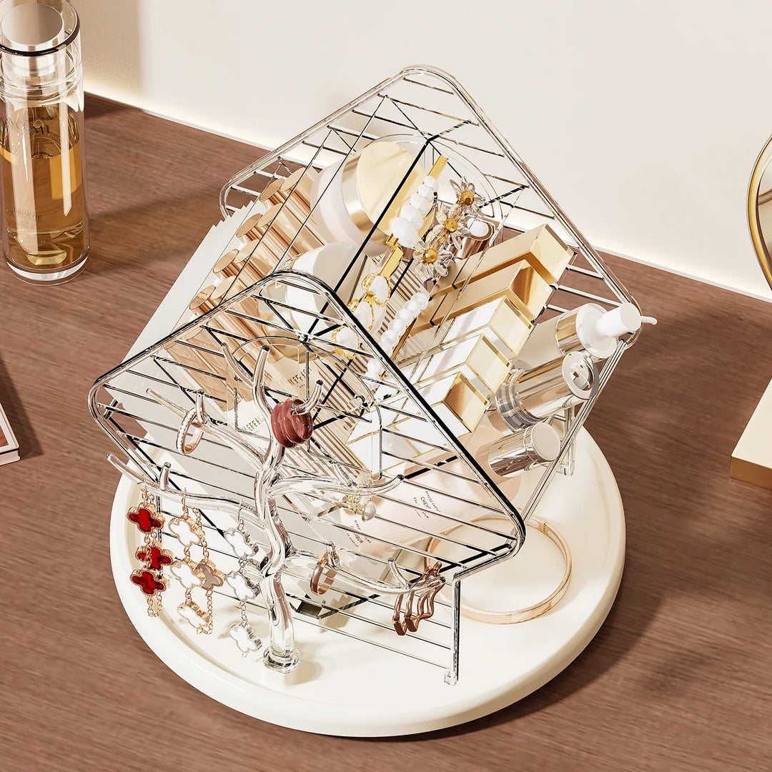 Organizator rotativ pentru cosmetice cu design casă pentru femei 4