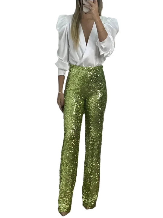 Pantaloni de seară eleganți pentru femei cu paiete