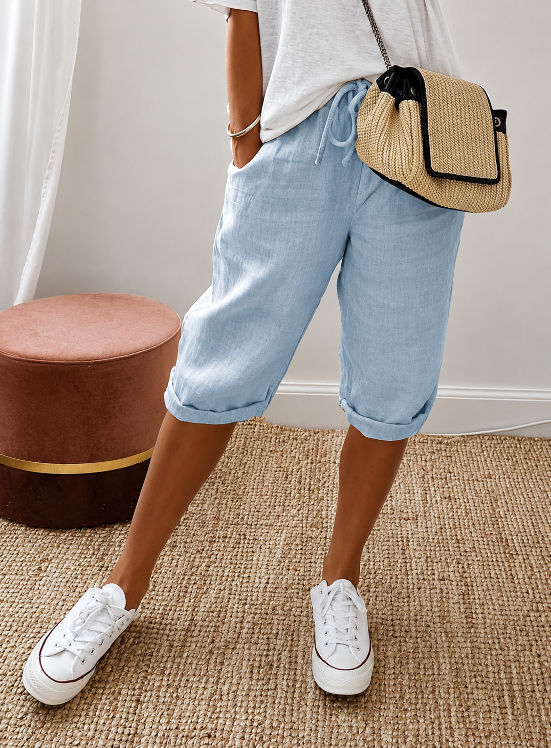 Pantaloni de damă în stil in, stil elegant de vară, amestec de in 9