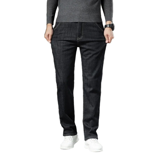 Pantaloni drepți bărbătești din piele de miel, stil denim 1