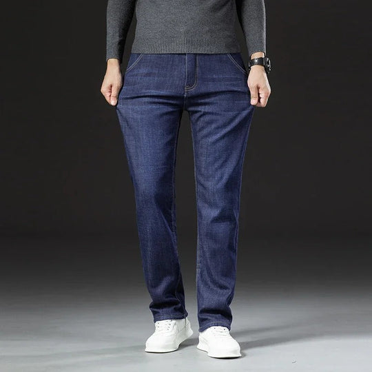 Pantaloni drepți bărbătești din piele de miel, stil denim 3
