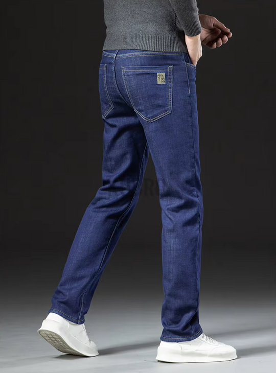 Pantaloni drepți bărbătești din piele de miel, stil denim 6