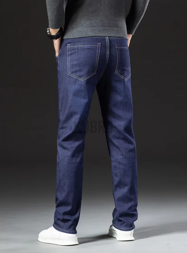 Pantaloni drepți bărbătești din piele de miel, stil denim 7