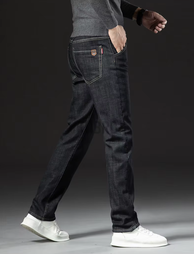Pantaloni drepți bărbătești din piele de miel, stil denim 8