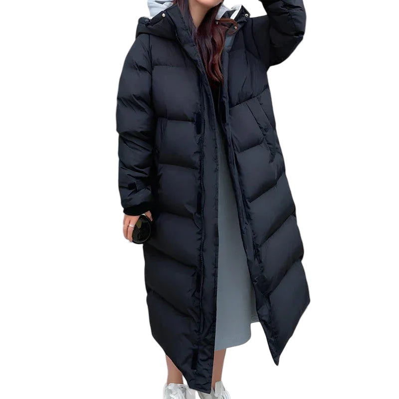Parka lungă pufoasă pentru femei, cu stil impermeabil 0