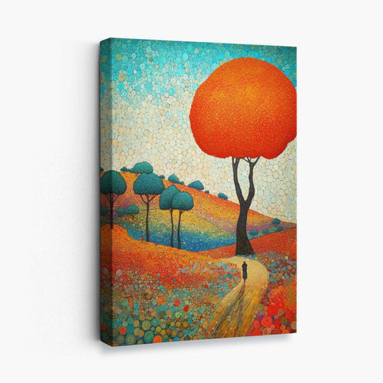 Pictură abstractă cu dealuri și copaci pentru decor interior 0