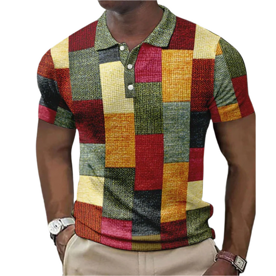 Polo Homme Décontracté en Mélange de Coton à Carreaux 0