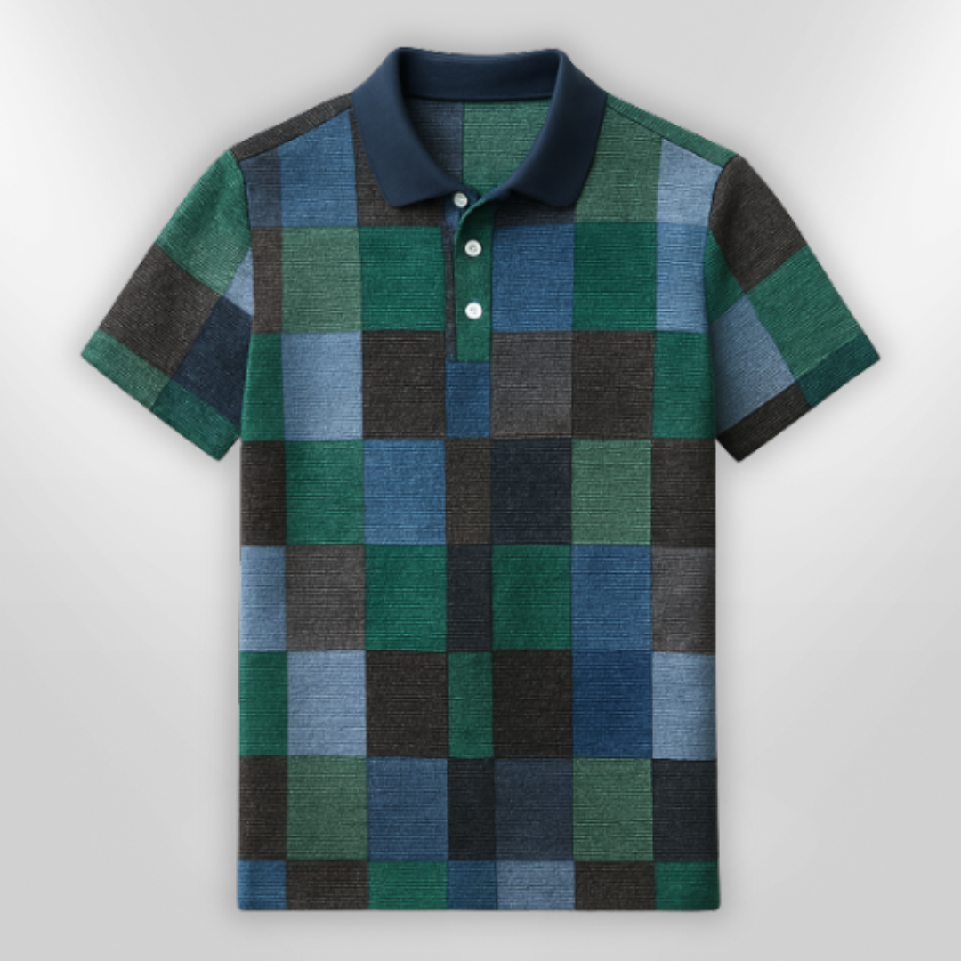 Polo Homme Décontracté en Mélange de Coton à Carreaux 4