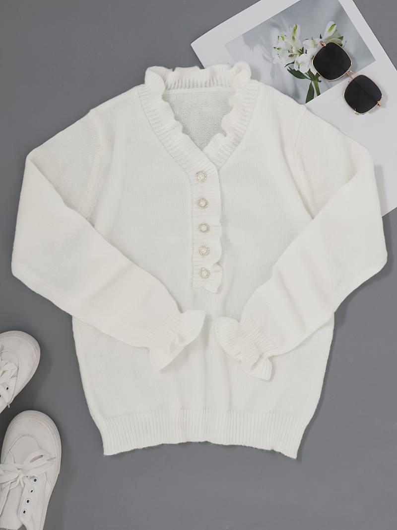 Pulover elegant pentru femei, cu guler în V, din materiale luxoase