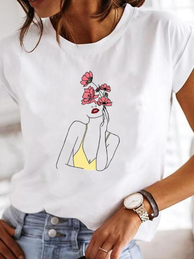 Variant image for Kvinders T-shirt Slim Fit Print 100% Bomuld-46