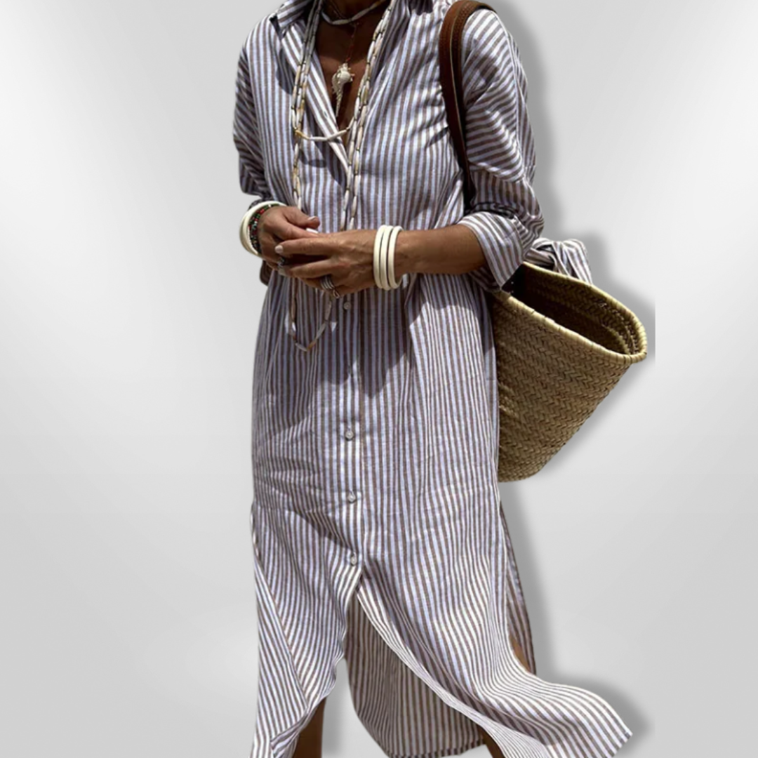 Robe Femme Chemise Rayée Décontractée Coton 4