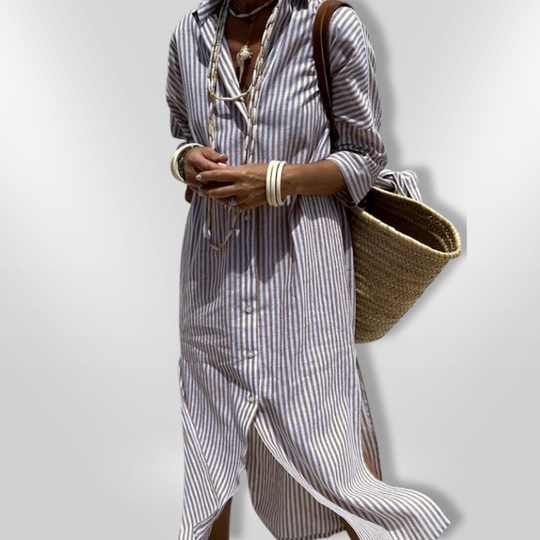 Robe Femme Chemise Rayée Décontractée Coton 4