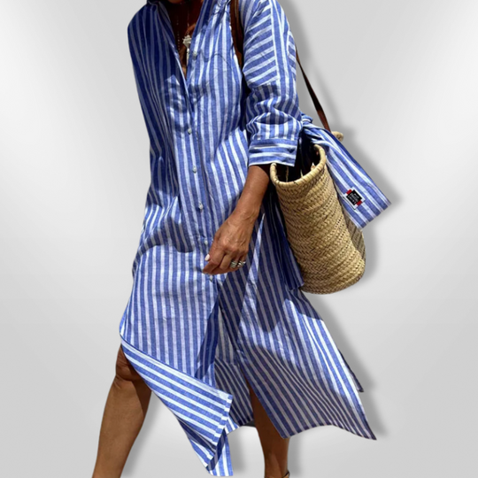 Robe Femme Chemise Rayée Décontractée Coton 5