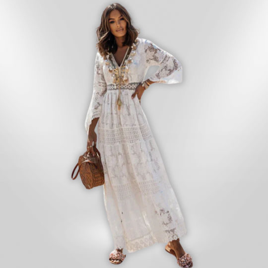 Robe Longue Femme Boho Élégante en Polyester à Manches Longues 3