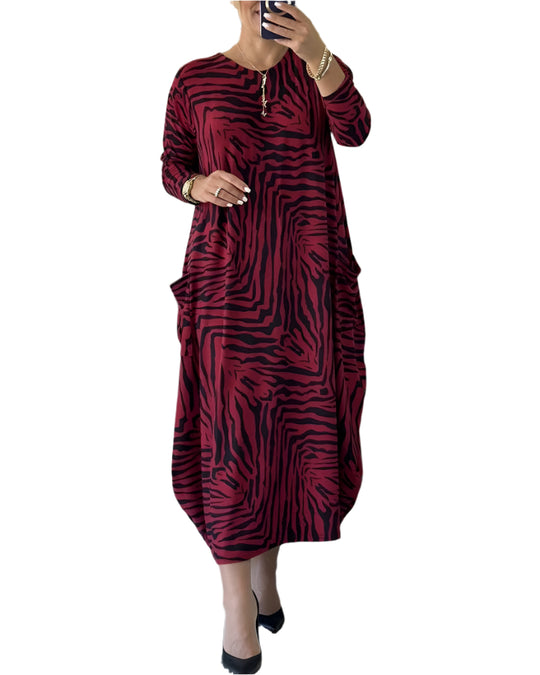 Rochie maxi elegantă din bumbac cu imprimeu și buzunare