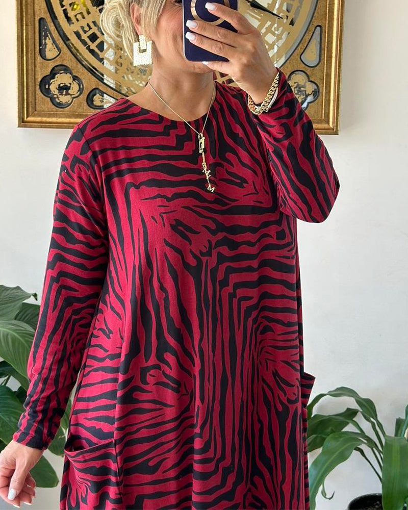 Rochie maxi elegantă din bumbac cu imprimeu și buzunare