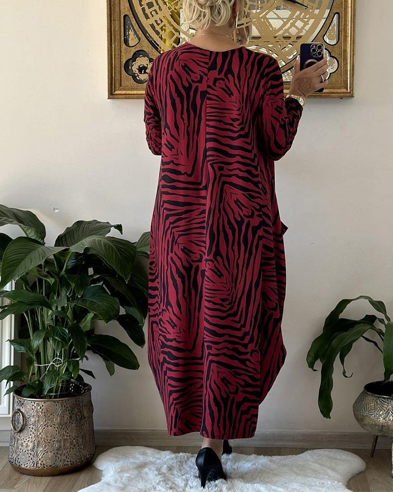 Rochie maxi elegantă din bumbac cu imprimeu și buzunare