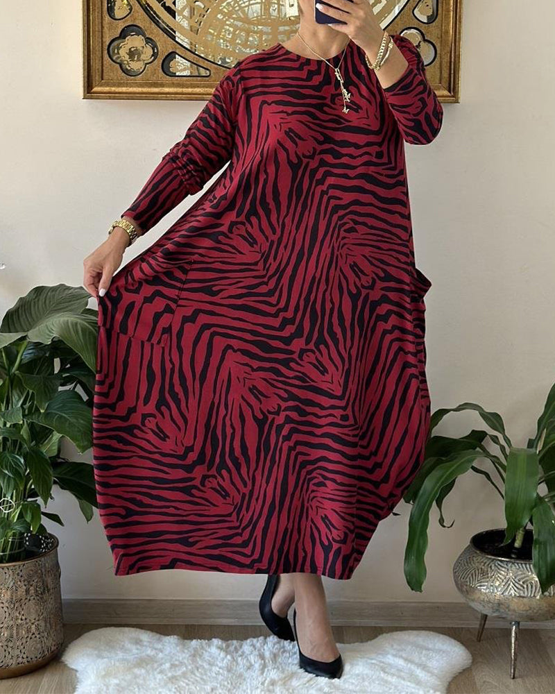 Rochie maxi elegantă din bumbac cu imprimeu și buzunare
