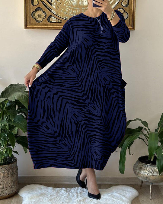 Rochie maxi elegantă din bumbac cu imprimeu și buzunare