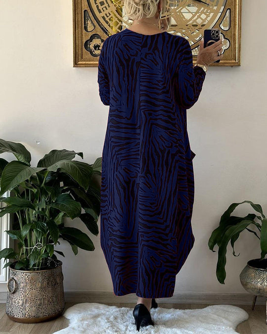 Rochie maxi elegantă din bumbac cu imprimeu și buzunare