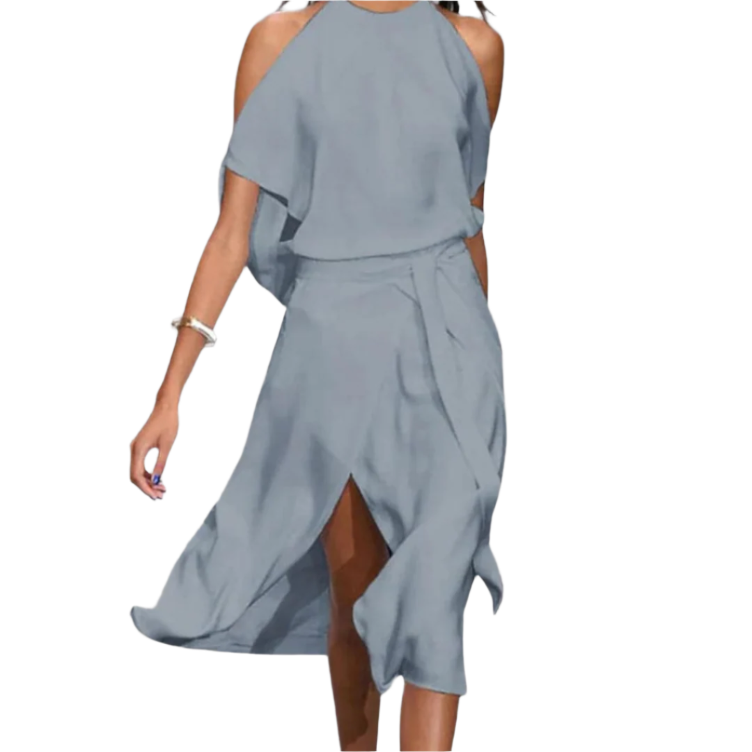Robe à Épaules Ouvertes Femme Chic en Tissu Léger 0