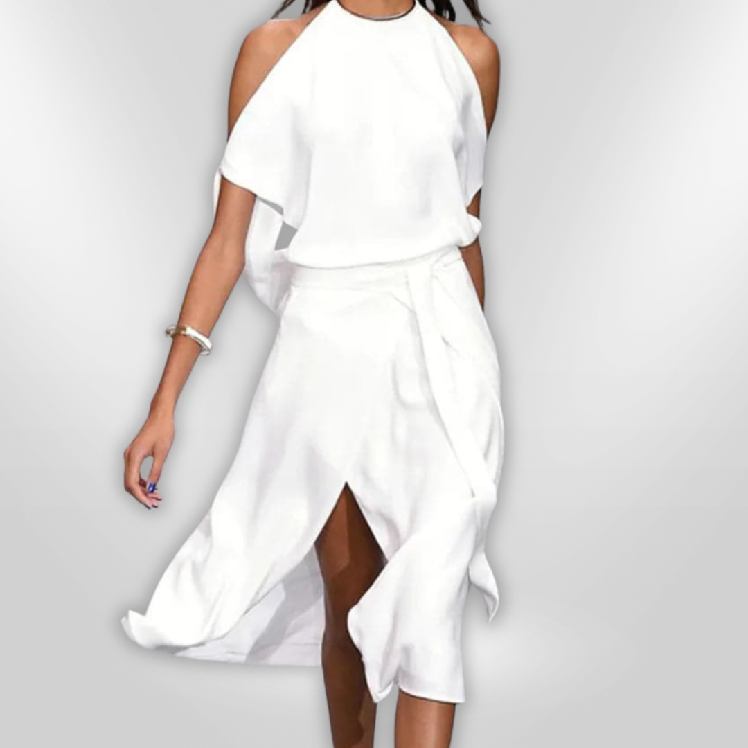 Robe à Épaules Ouvertes Femme Chic en Tissu Léger 3