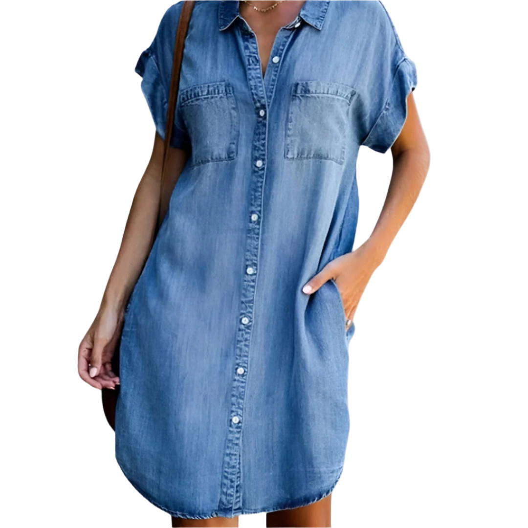 Robe d'Été Femme en Denim Décontractée Boutonnée 0