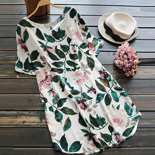 Rochie Cu Mâneci Scurte Și Imprimeu Floral