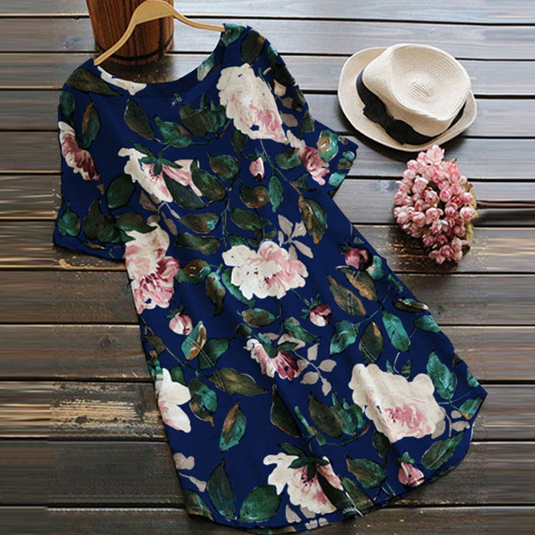 Rochie Cu Mâneci Scurte Și Imprimeu Floral