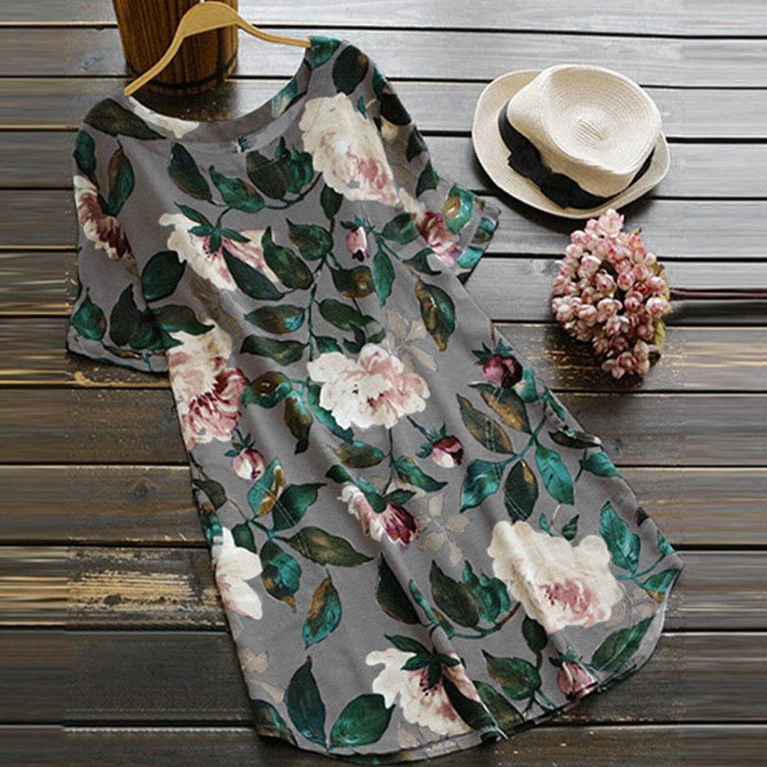 Rochie Cu Mâneci Scurte Și Imprimeu Floral